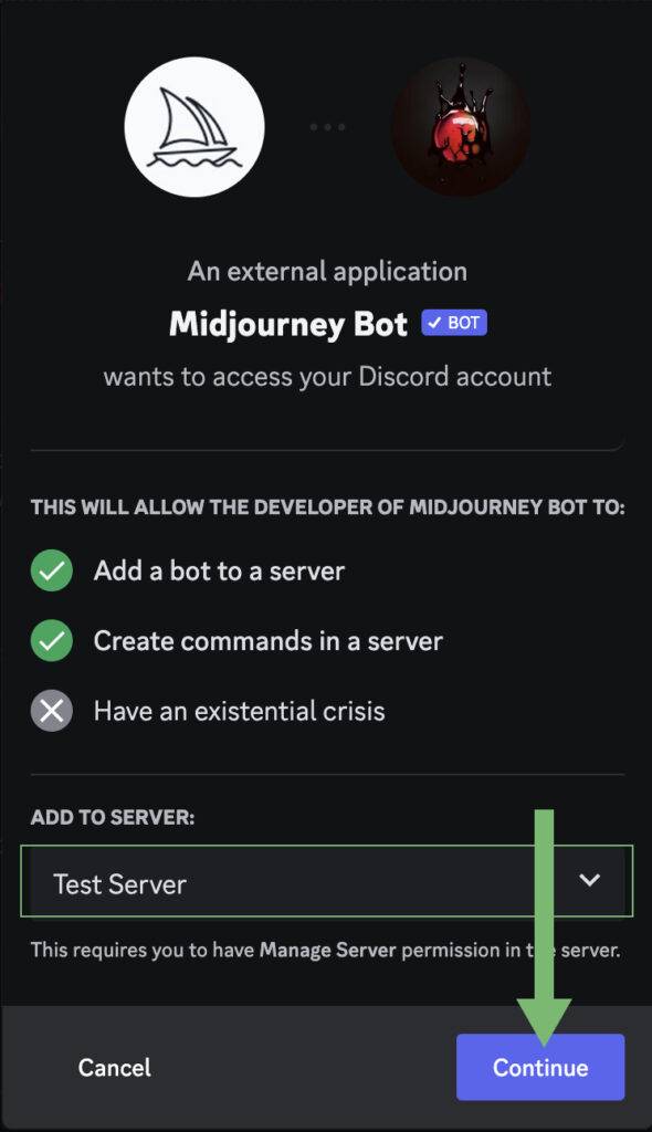 Add to Test Server in Midjourney