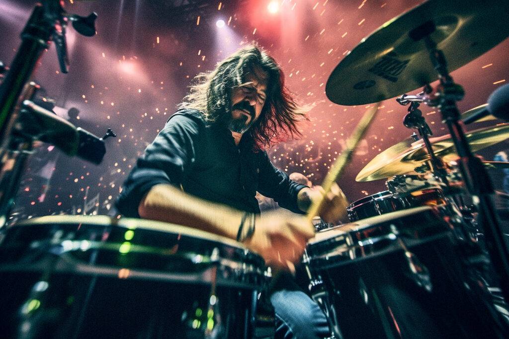 2023 Dave Grohl - Nirvana - Midjourney AI - Playing the Drums on Stage