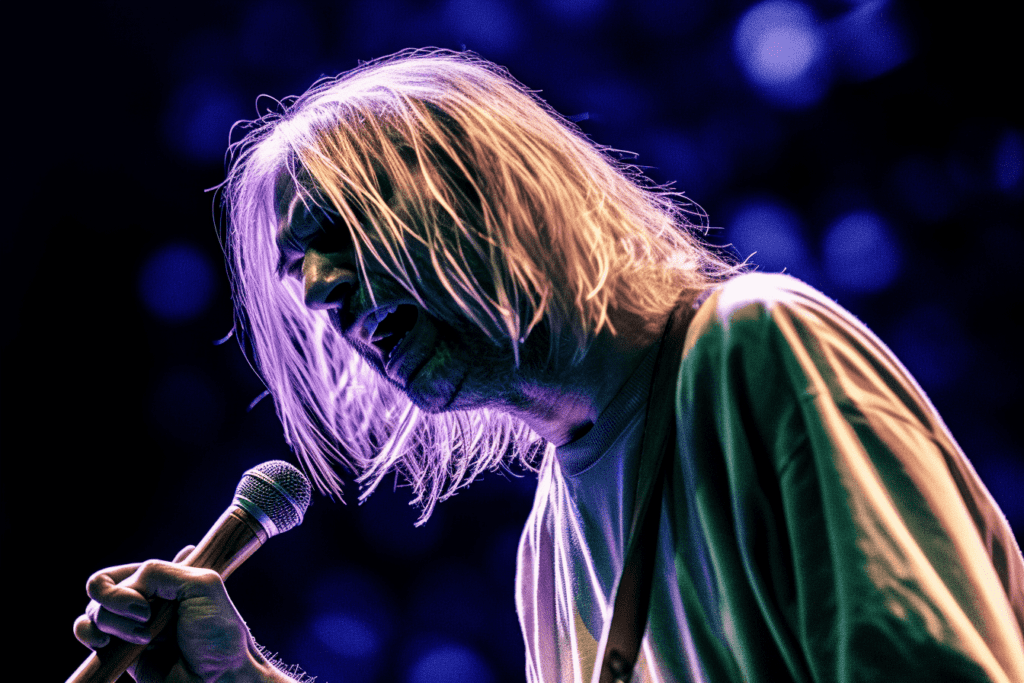 2023 Kurt Cobain - Nirvana - Midjourney AI - Singing into Microphone