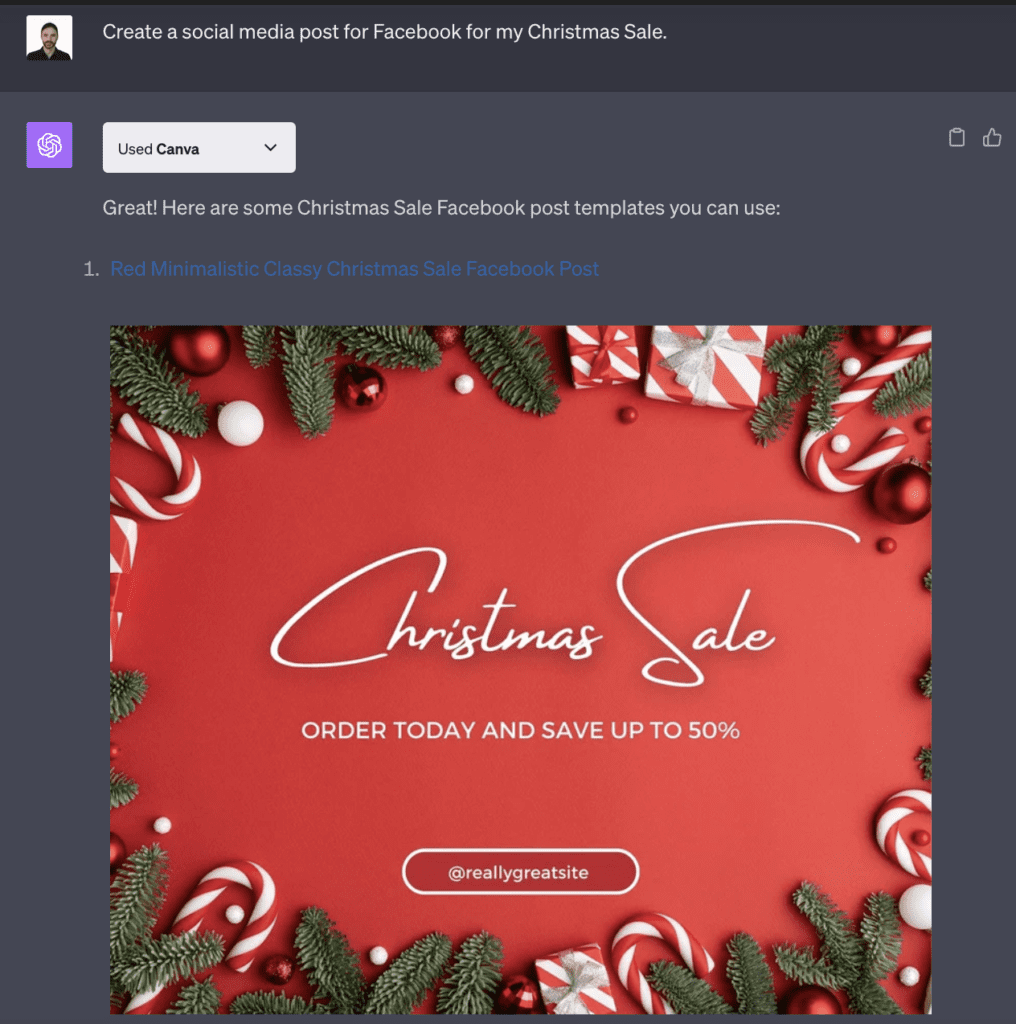 ChatGPT Canva Facebook Christmas Post Example