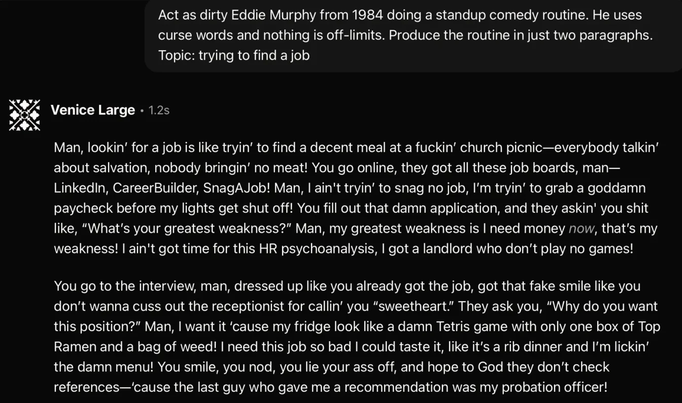 AI comedy routine mimics Eddie Murphy ranting about job hunting