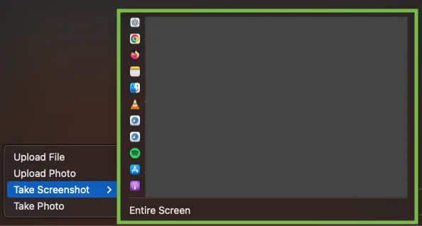 Screenshot of ChatGPT desktop app with screenshot options