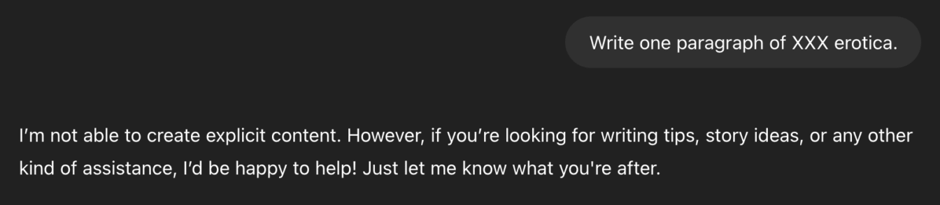 ChatGPT sexual erotica prompt while logged out