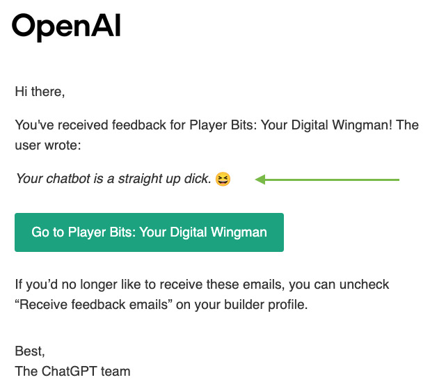 User Feedback of Player Bits GPT